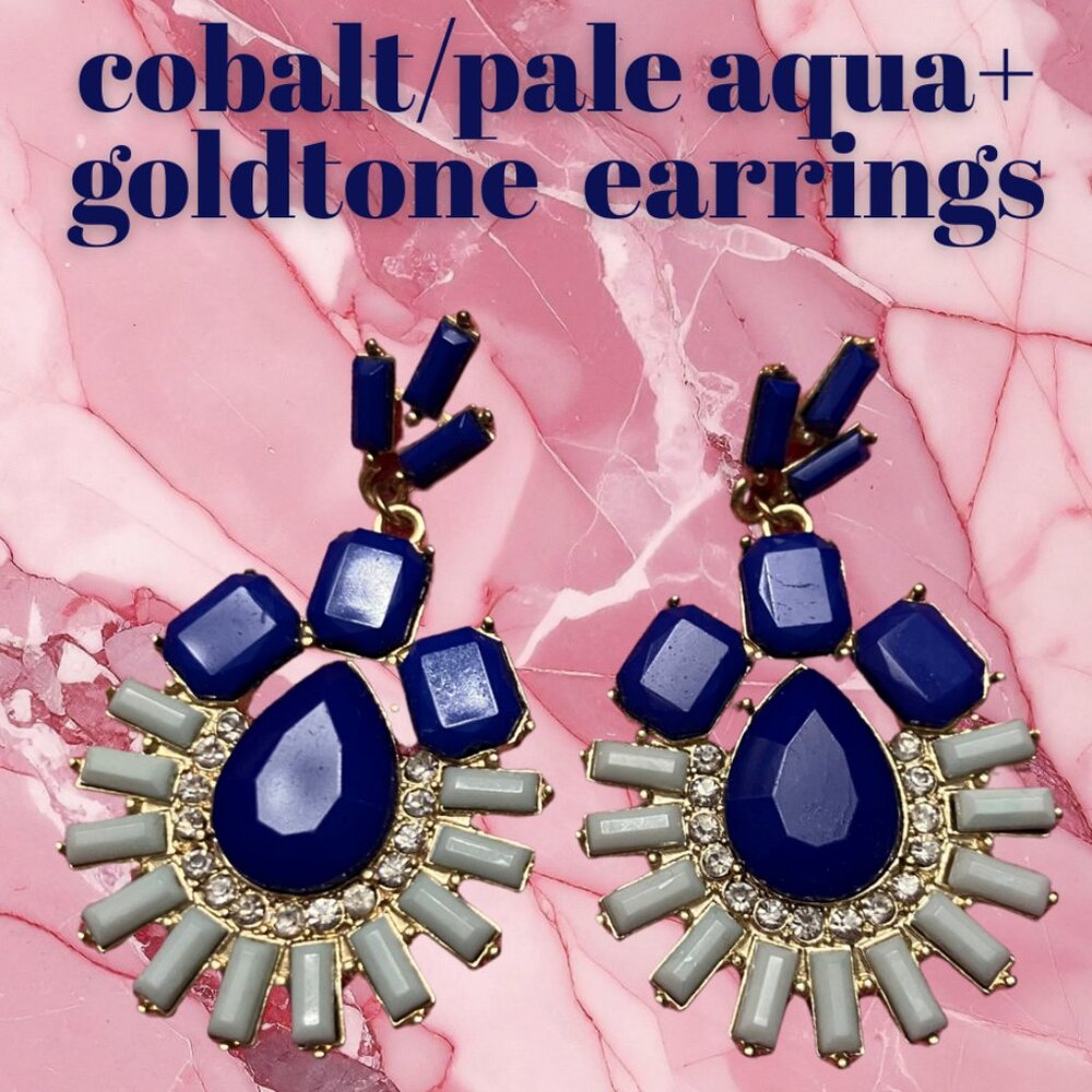 Elegant Blue and Gold Statement Earrings